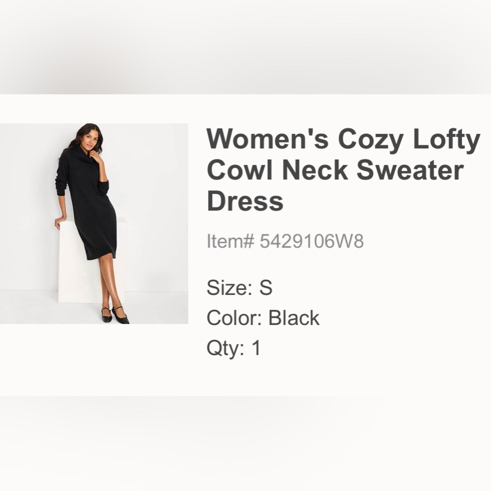 Lands end Women's Cozy Lofty Cowl Neck Sweater Dress size small black